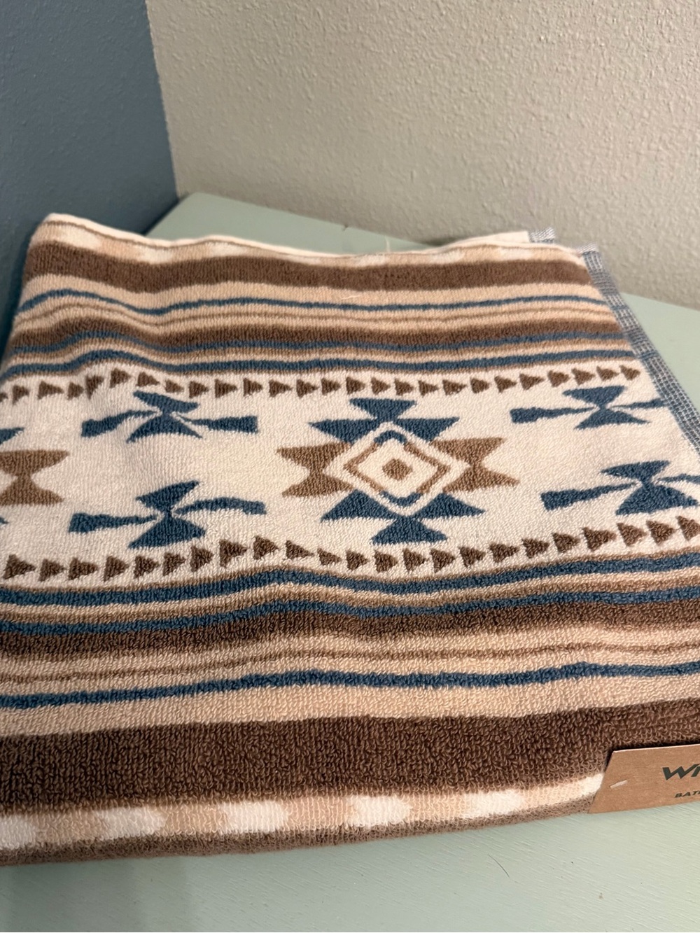 Wrangler Southwestern Stripe Bath Towel in Cream, Brown & Blue